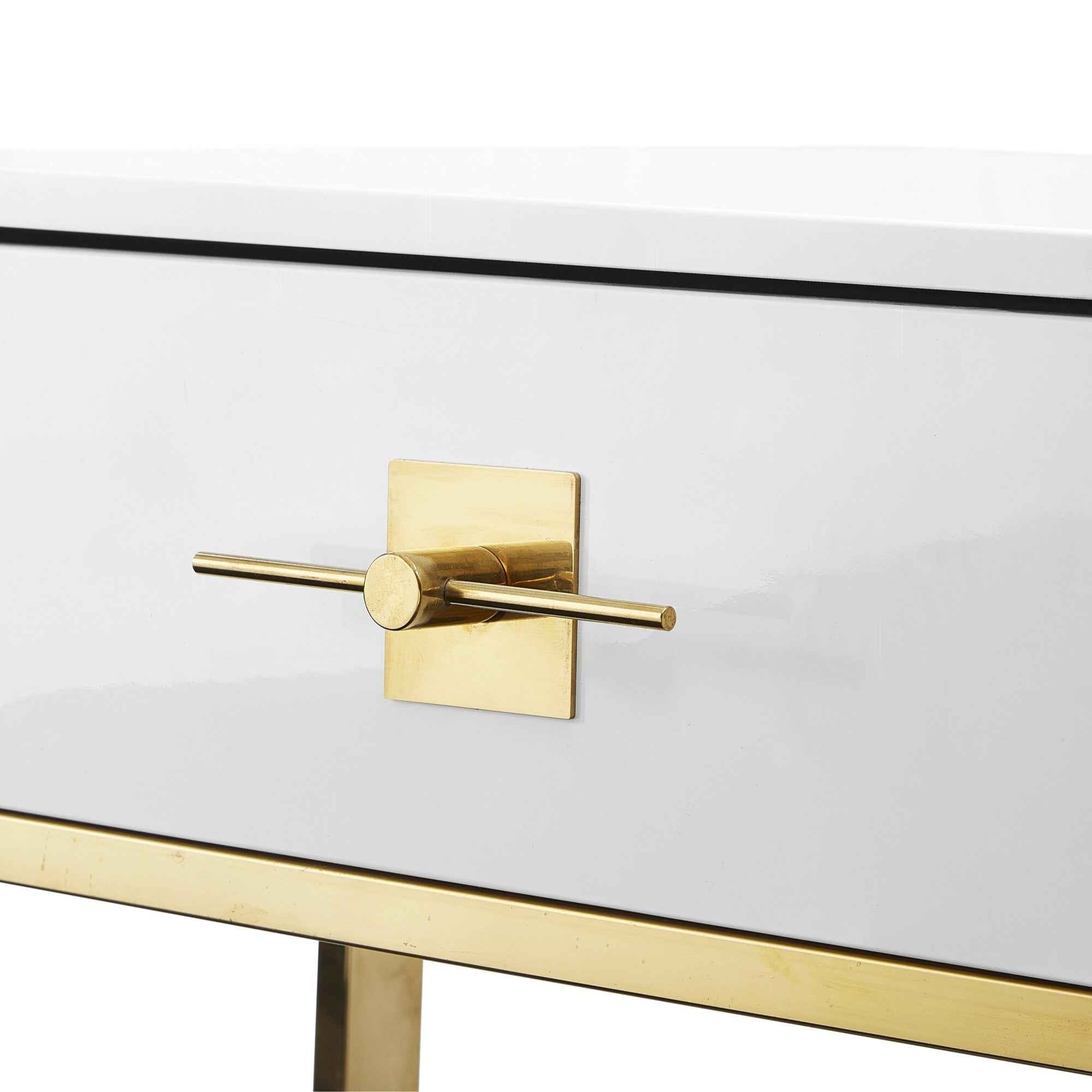 47" White And Gold Stainless Steel Coffee Table With Two Drawers