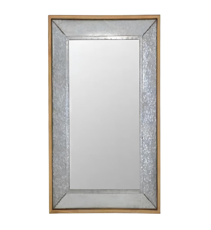 84" Gray And Brown Galvanized Metal and Wood Framed Leaning Accent Mirror - Bed & Bath