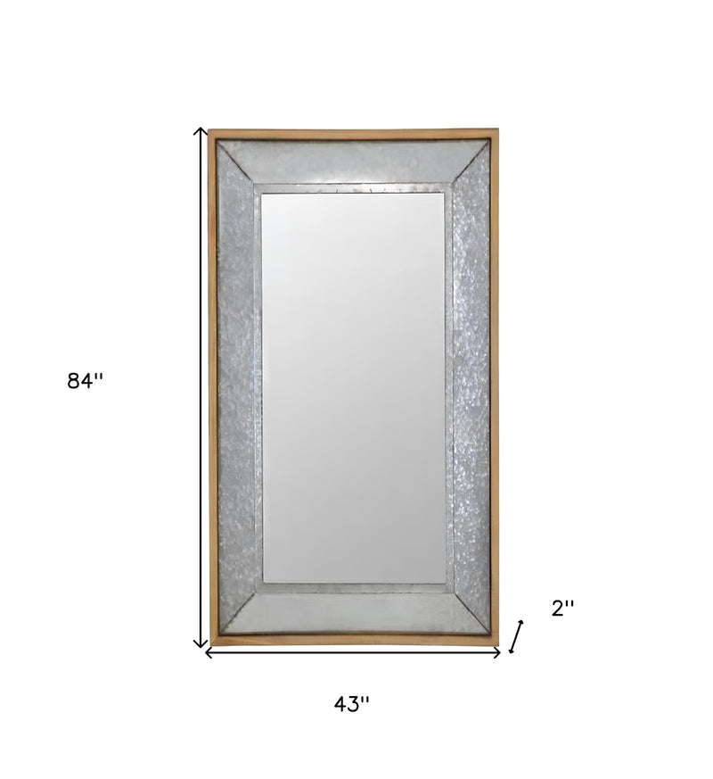 84" Gray And Brown Galvanized Metal and Wood Framed Leaning Accent Mirror - Bed & Bath