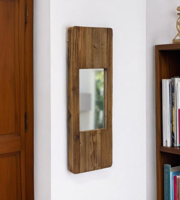 29" Brown Wood Framed Accent Mirror Default Title