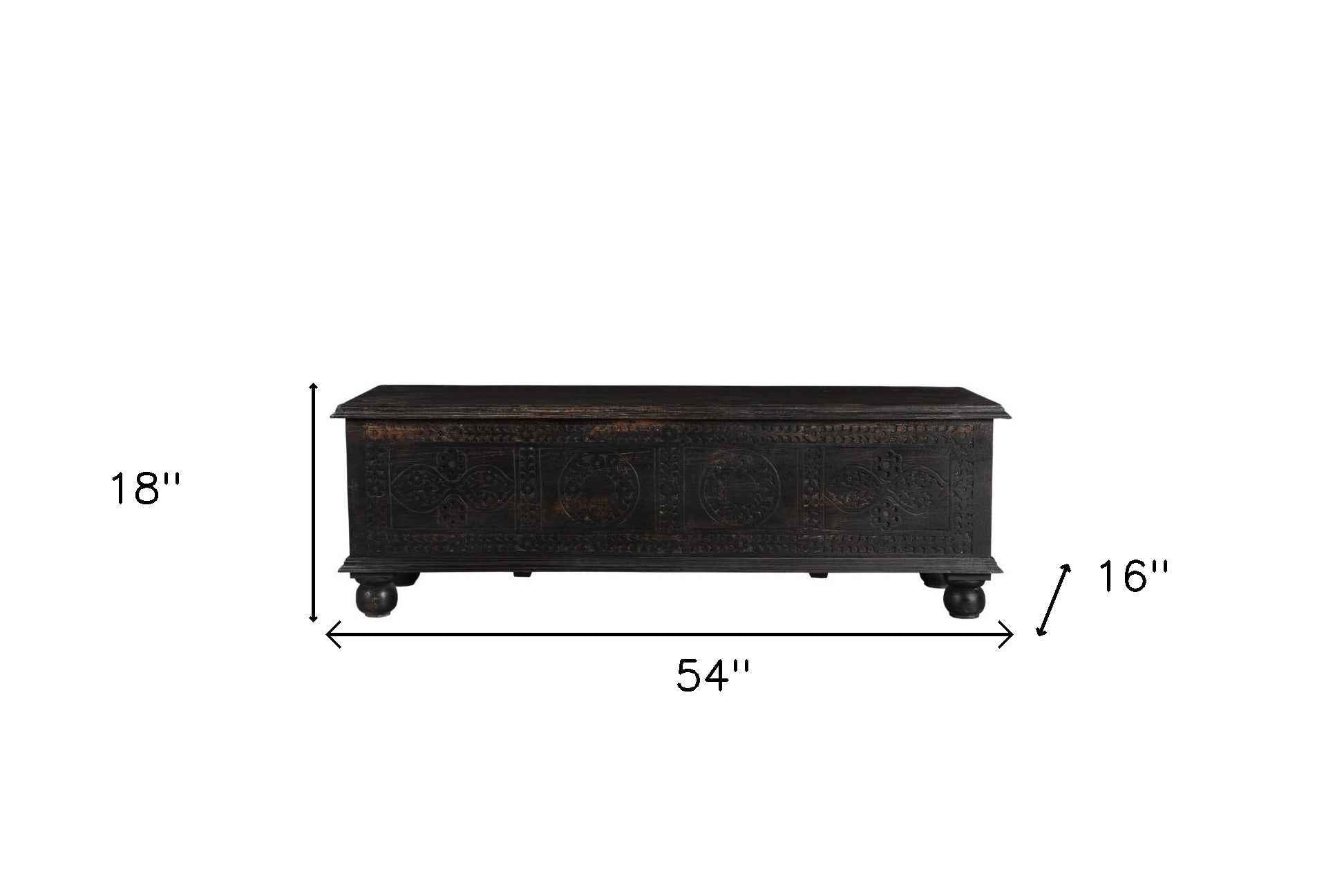 54" Black Solid Wood Distressed Lift Top Solid Coffee Table