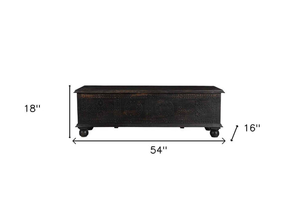 54" Black Solid Wood Distressed Lift Top Solid Coffee Table Default Title