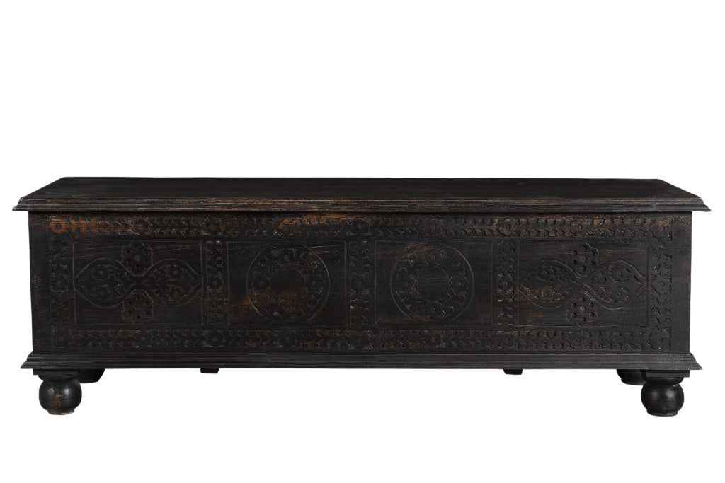 54" Black Solid Wood Distressed Lift Top Solid Coffee Table