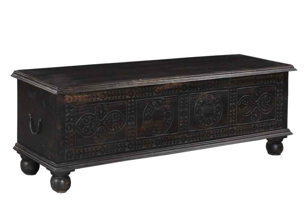 54" Black Solid Wood Distressed Lift Top Solid Coffee Table
