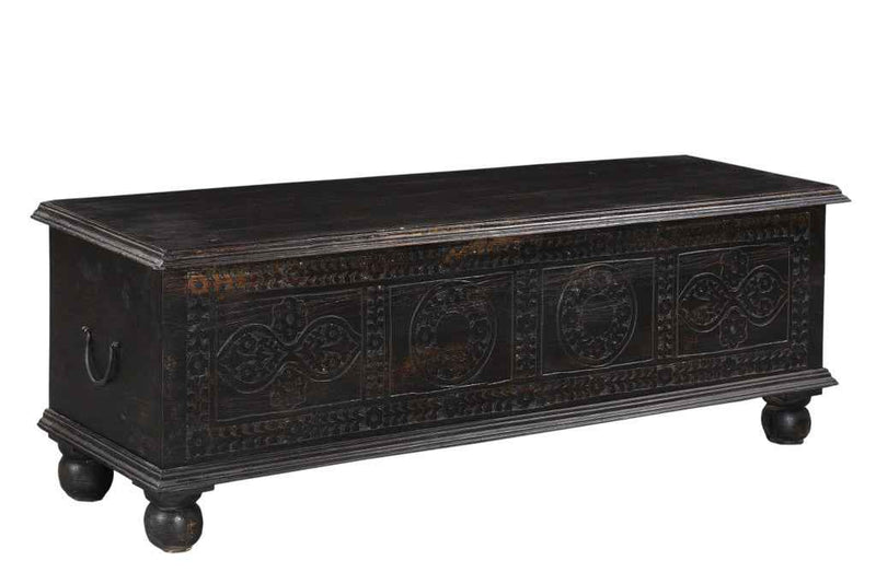 54" Black Solid Wood Distressed Lift Top Solid Coffee Table