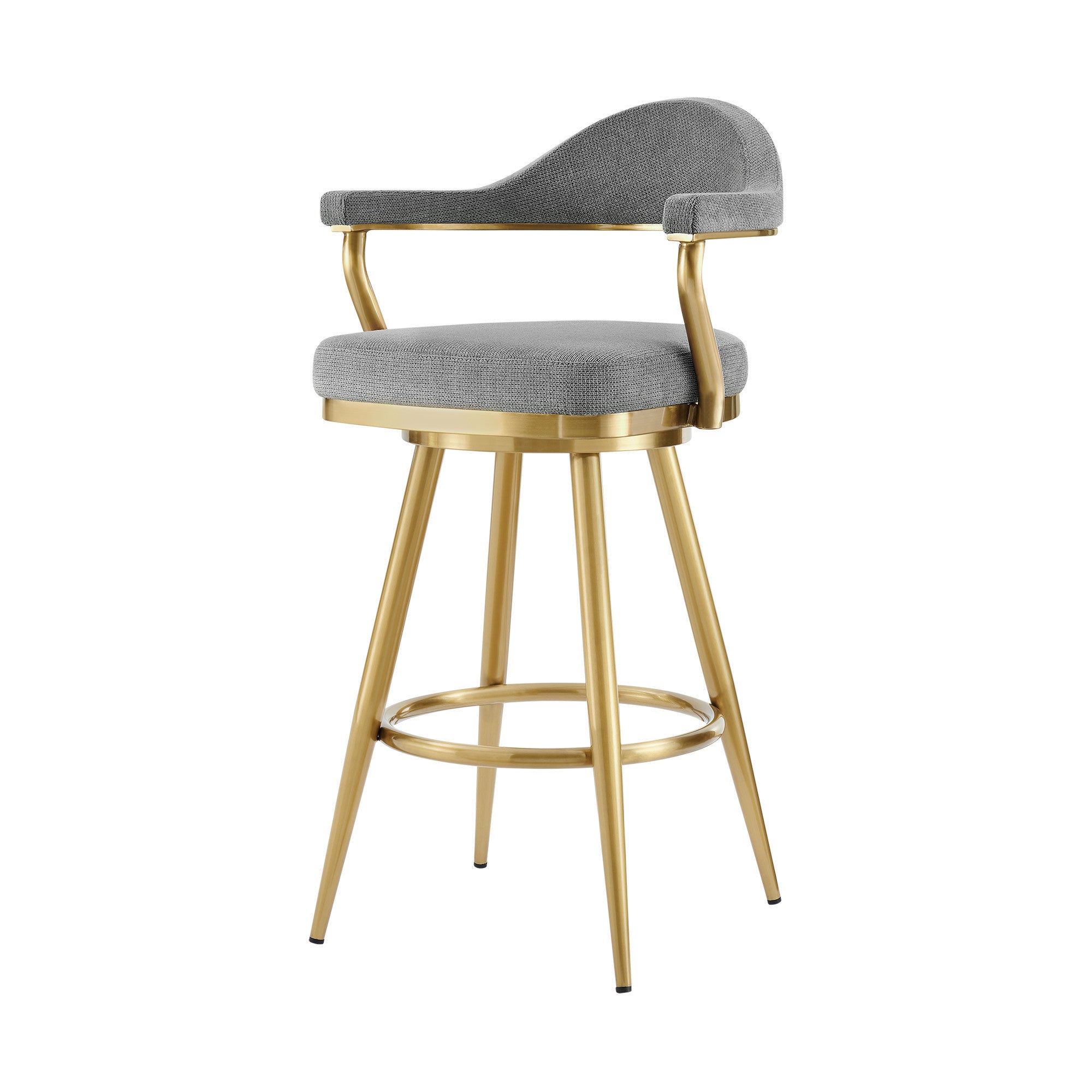 26" Gray and Gold Fabric and Stainless Steel Counter Height Swivel Bar Chair
