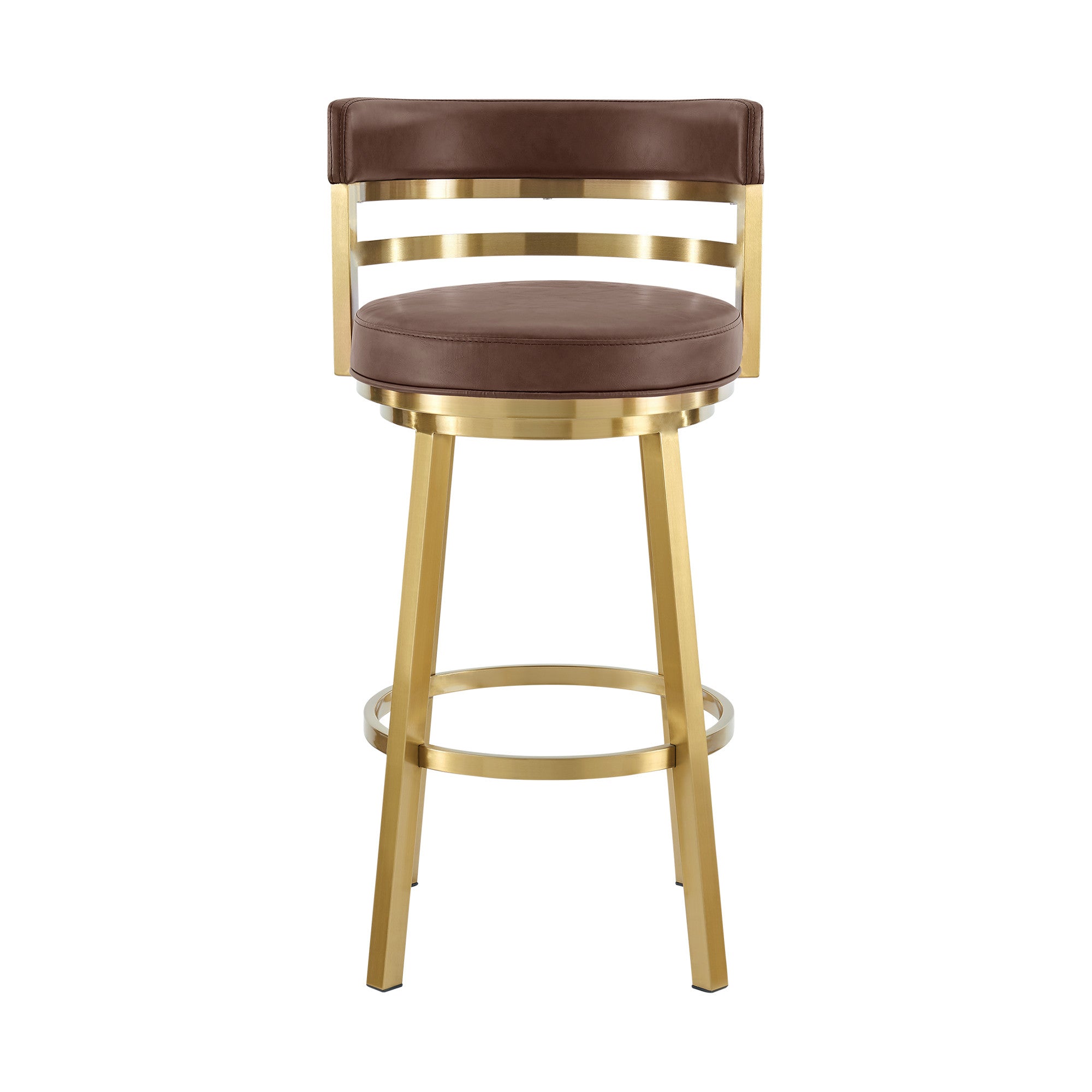 26" Coffee And Gold Faux Leather And Steel Low Back Counter Height Swivel Bar Chair - Living Room