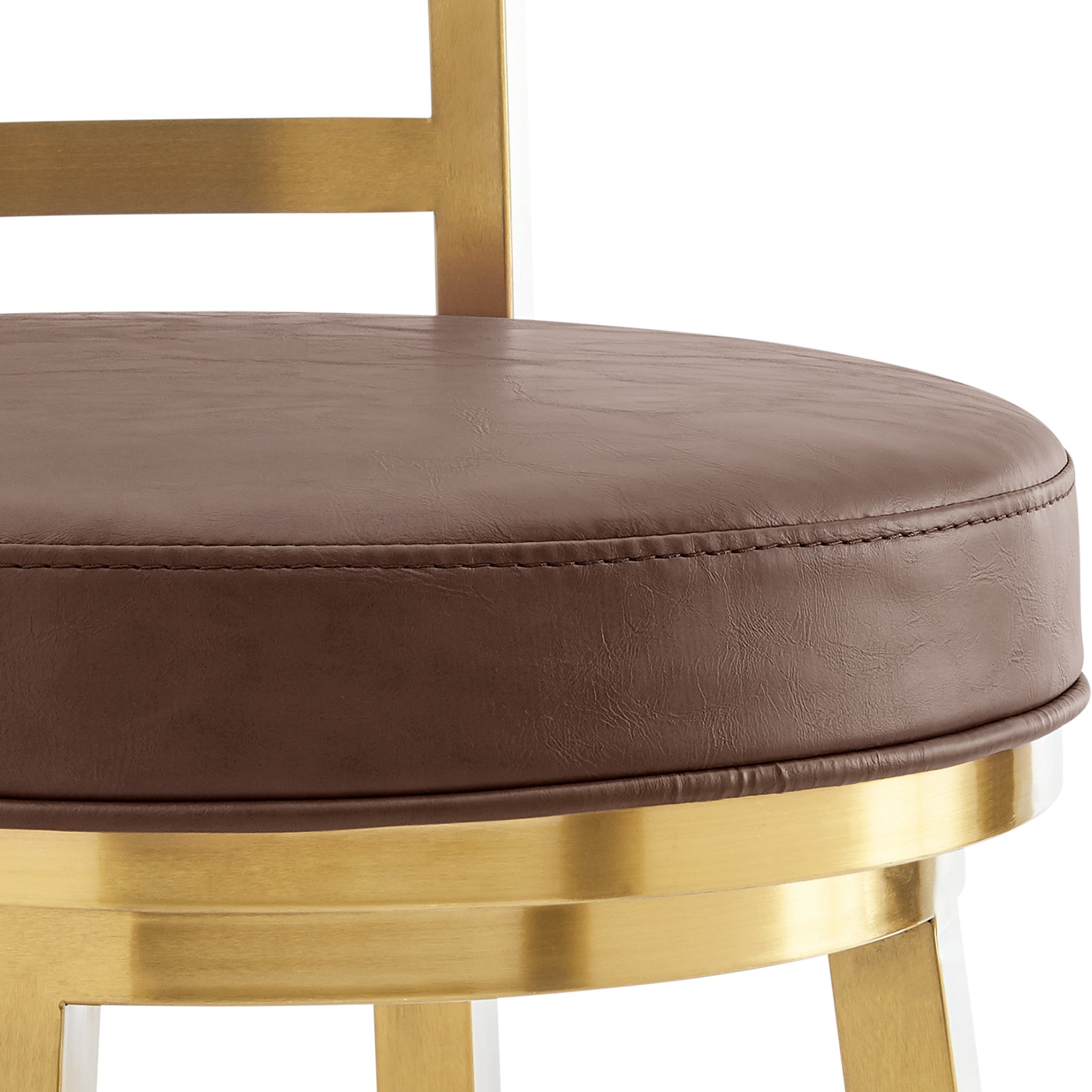26" Coffee And Gold Faux Leather And Steel Low Back Counter Height Swivel Bar Chair - Living Room