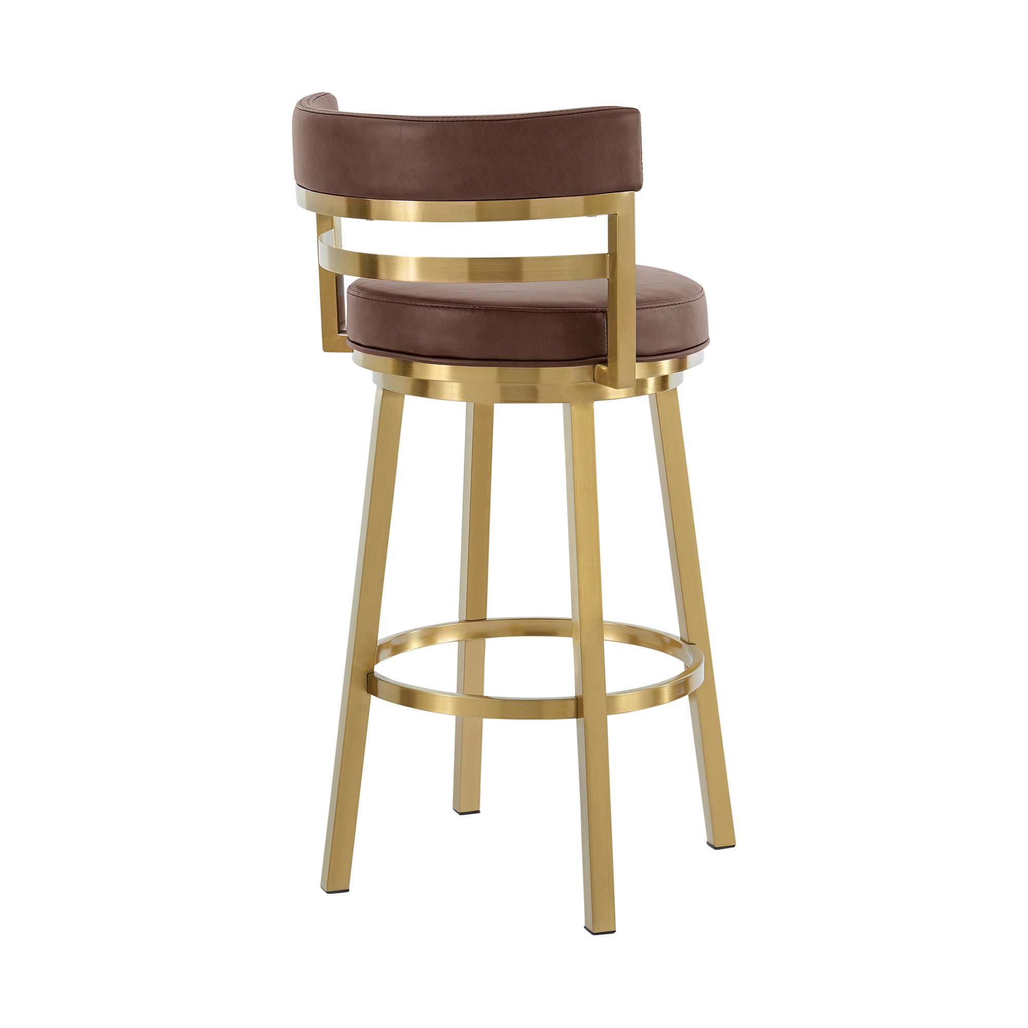 26" Coffee And Gold Faux Leather And Steel Low Back Counter Height Swivel Bar Chair - Living Room