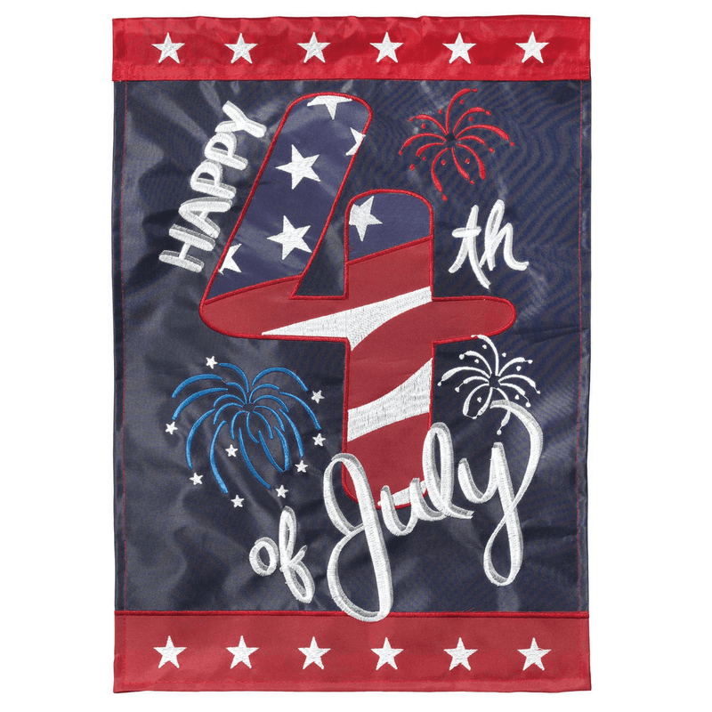 Happy 4th of July burlap flag with red stars, blue stripes, patriotic 'Happy' 'July' designs