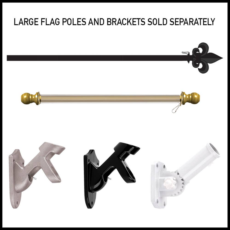 Gold and black garden flag pole and bracket set, with mounting hardware parts