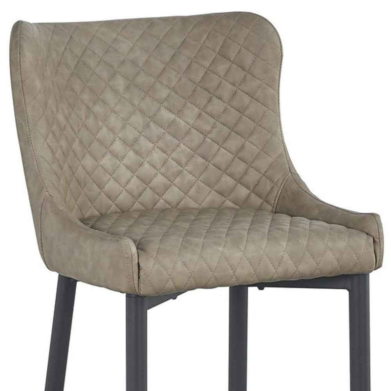 Set of Two 30" Gray and Black Faux Leather and Metal Low Back Bar Height Bar Chairs