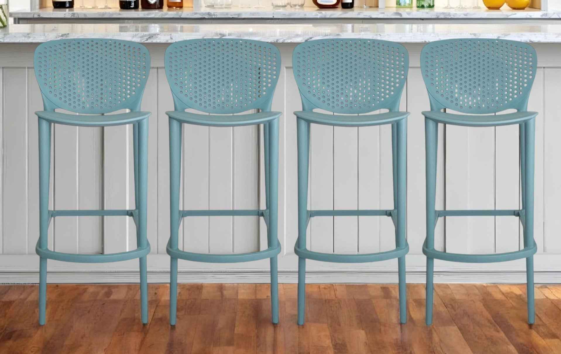 Set of Four 26" Green Heavy Duty Plastic Low Back Counter Height Bar Chairs