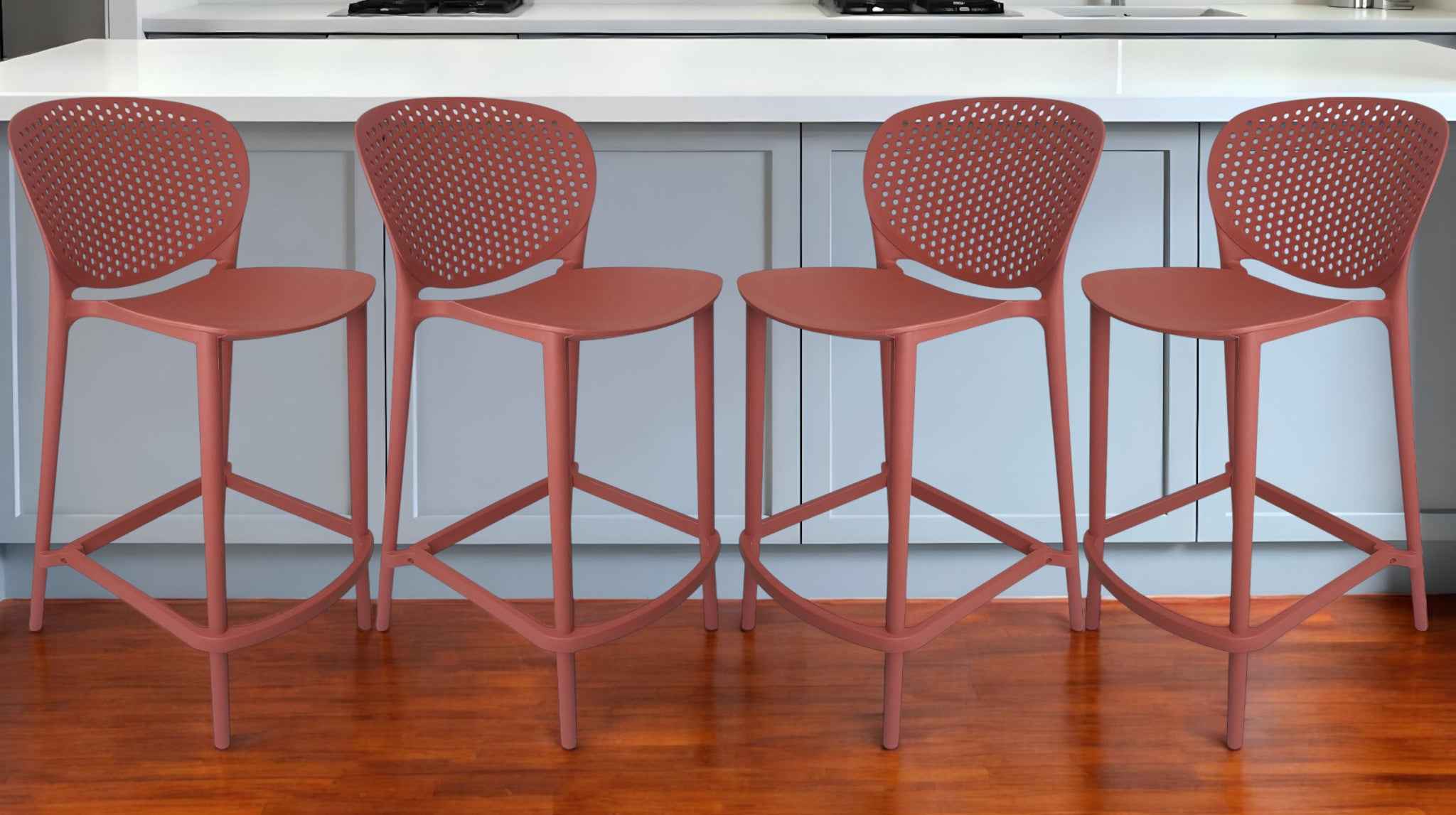 Set of Four 26" Orange Heavy Duty Plastic Low Back Counter Height Bar Chairs