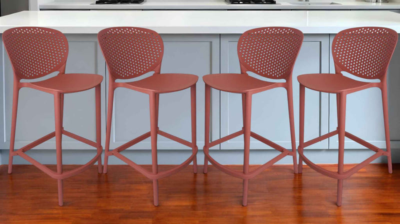Set of Four 26" Orange Heavy Duty Plastic Low Back Counter Height Bar Chairs