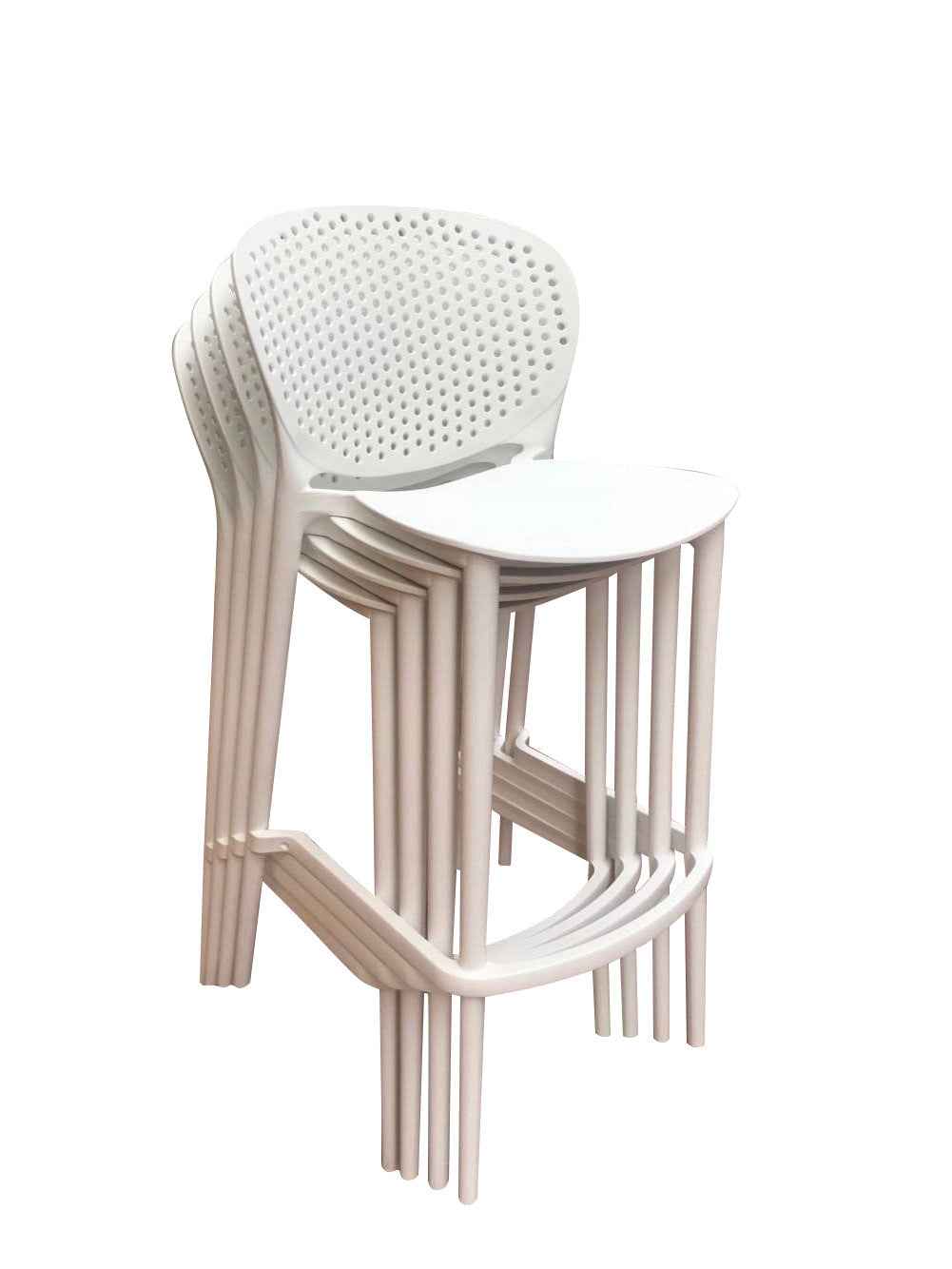 Set of Four 30" White Heavy Duty Plastic Low Back Bar Height Bar Chairs