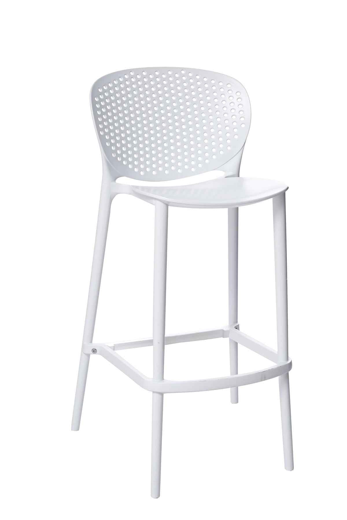 Set of Four 30" White Heavy Duty Plastic Low Back Bar Height Bar Chairs