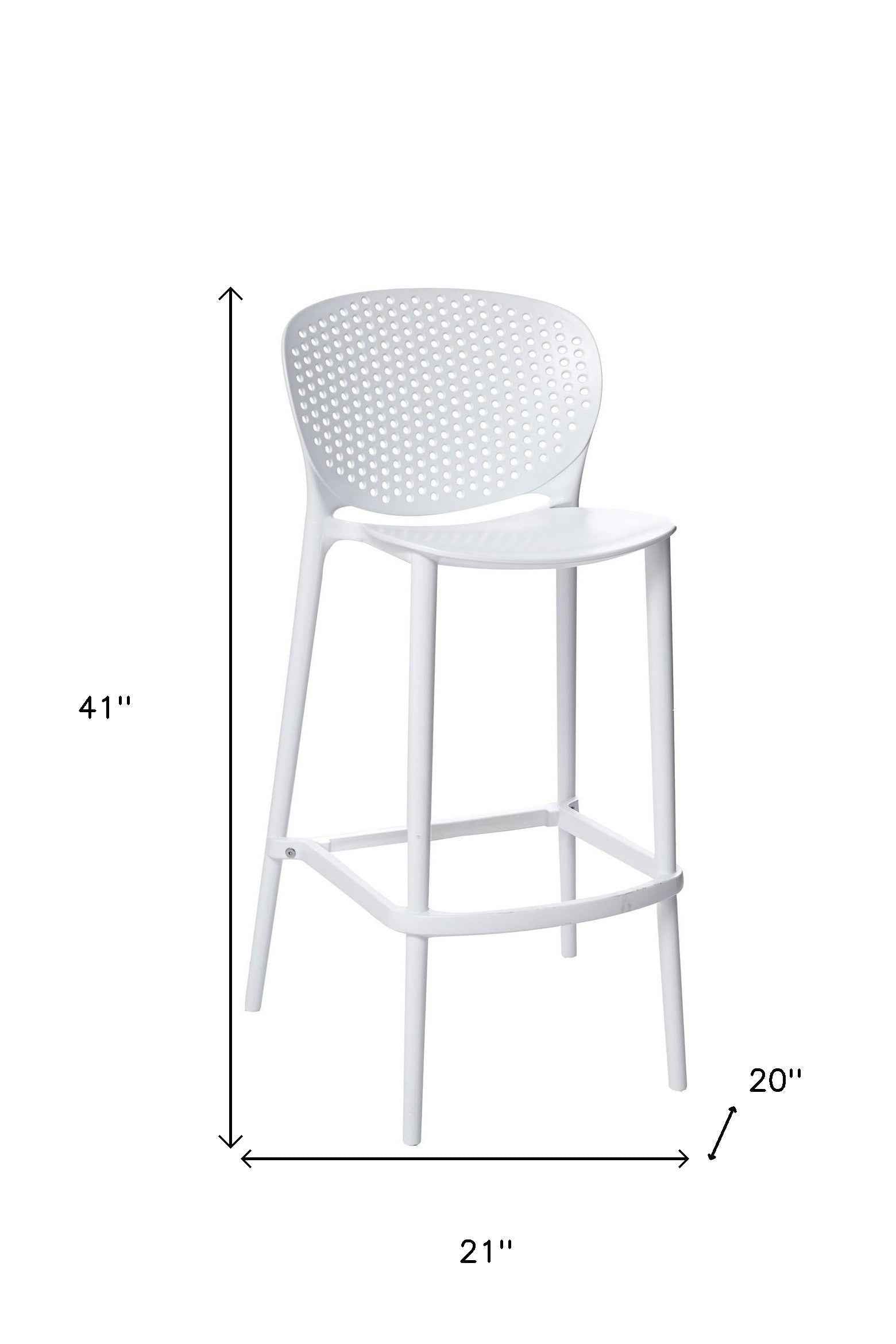 Set of Four 30" White Heavy Duty Plastic Low Back Bar Height Bar Chairs