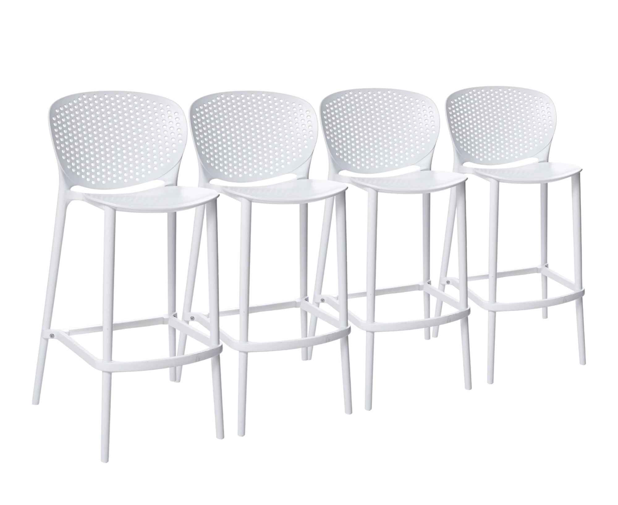 Set of Four 30" White Heavy Duty Plastic Low Back Bar Height Bar Chairs