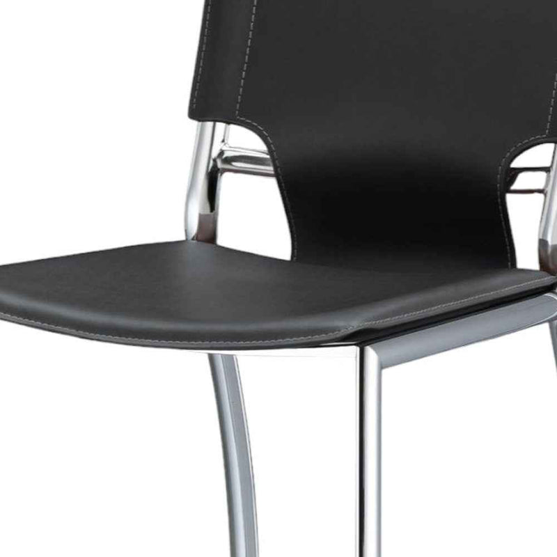 Set of Two 25" Gray and Silver Faux Leather and Metal Low Back Counter Height Bar Chairs