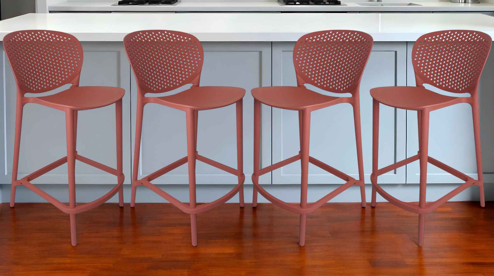 Set of Four 30" Orange Heavy Duty Plastic Low Back Bar Height Bar Chairs