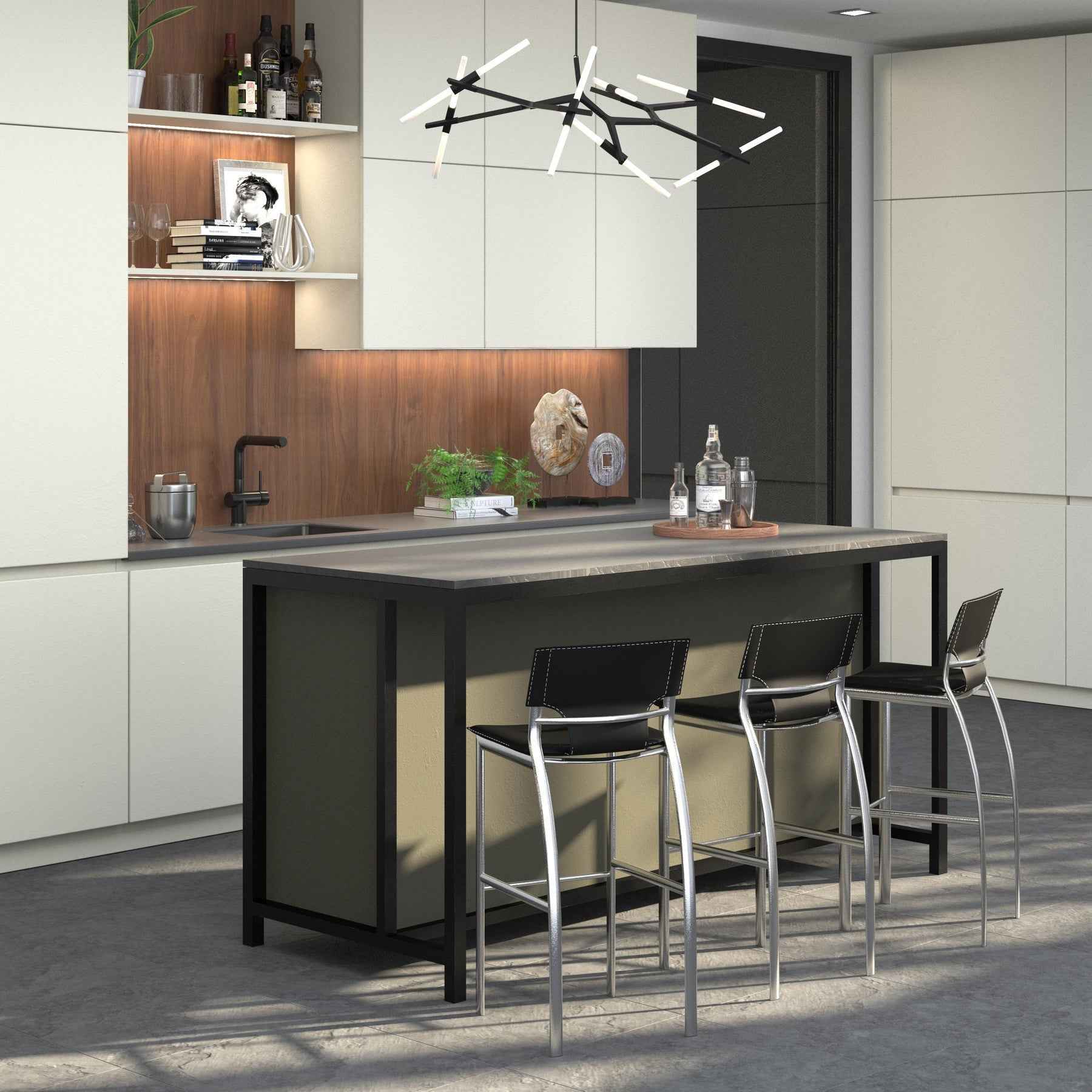 Set of Two 25" Black and Silver Faux Leather and Metal Low Back Counter Height Bar Chairs