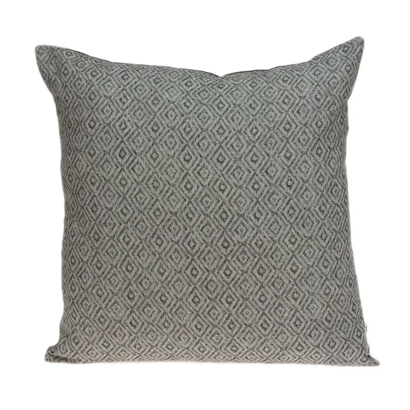 Mudra gray throw pillow with textured diamond lattice geometric design