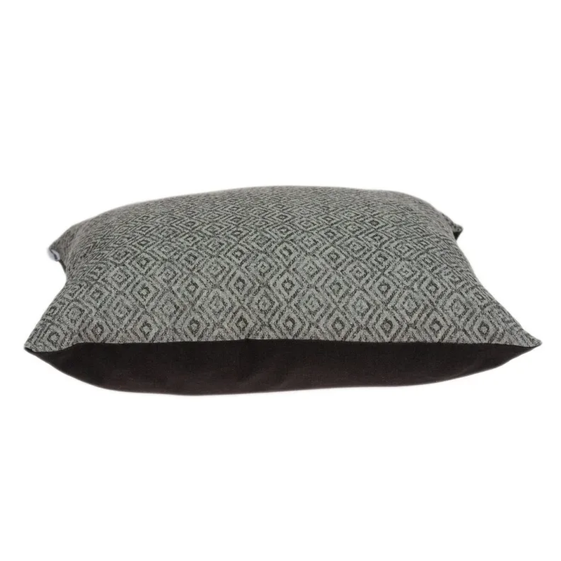 Mudra gray throw pillow with subtle textured geometric pattern
