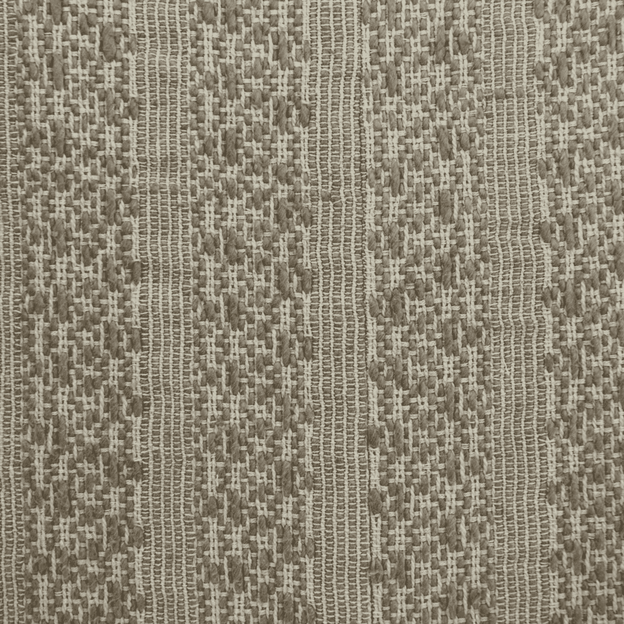 Close-up of woven beige striped throw pillow fabric with textured pattern.