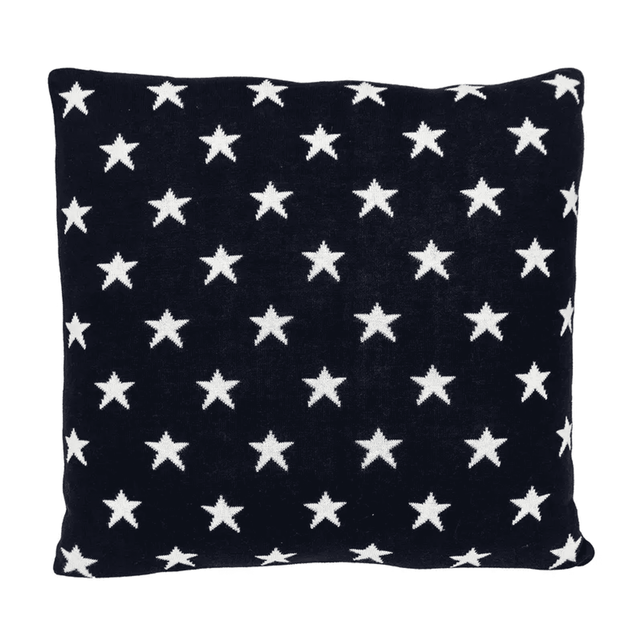 Navy rectangular throw pillow covered in white star motifs