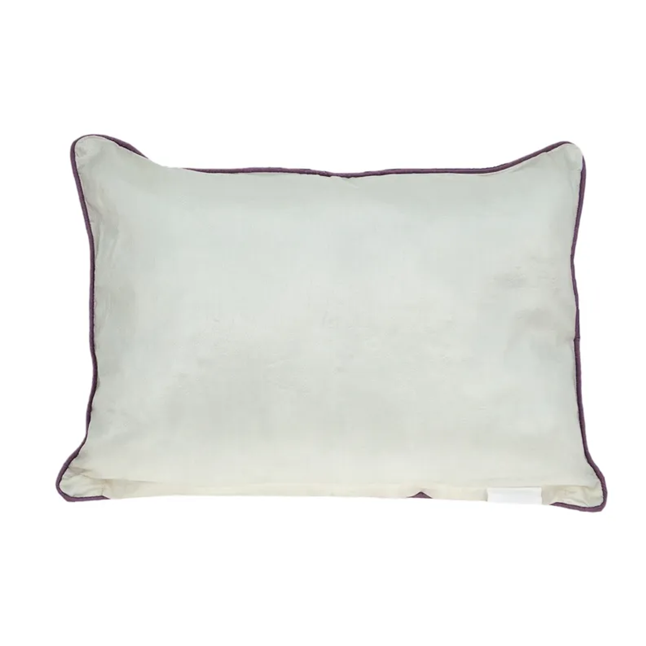 Cream rectangular pillow cover with dark purple piping around the edges