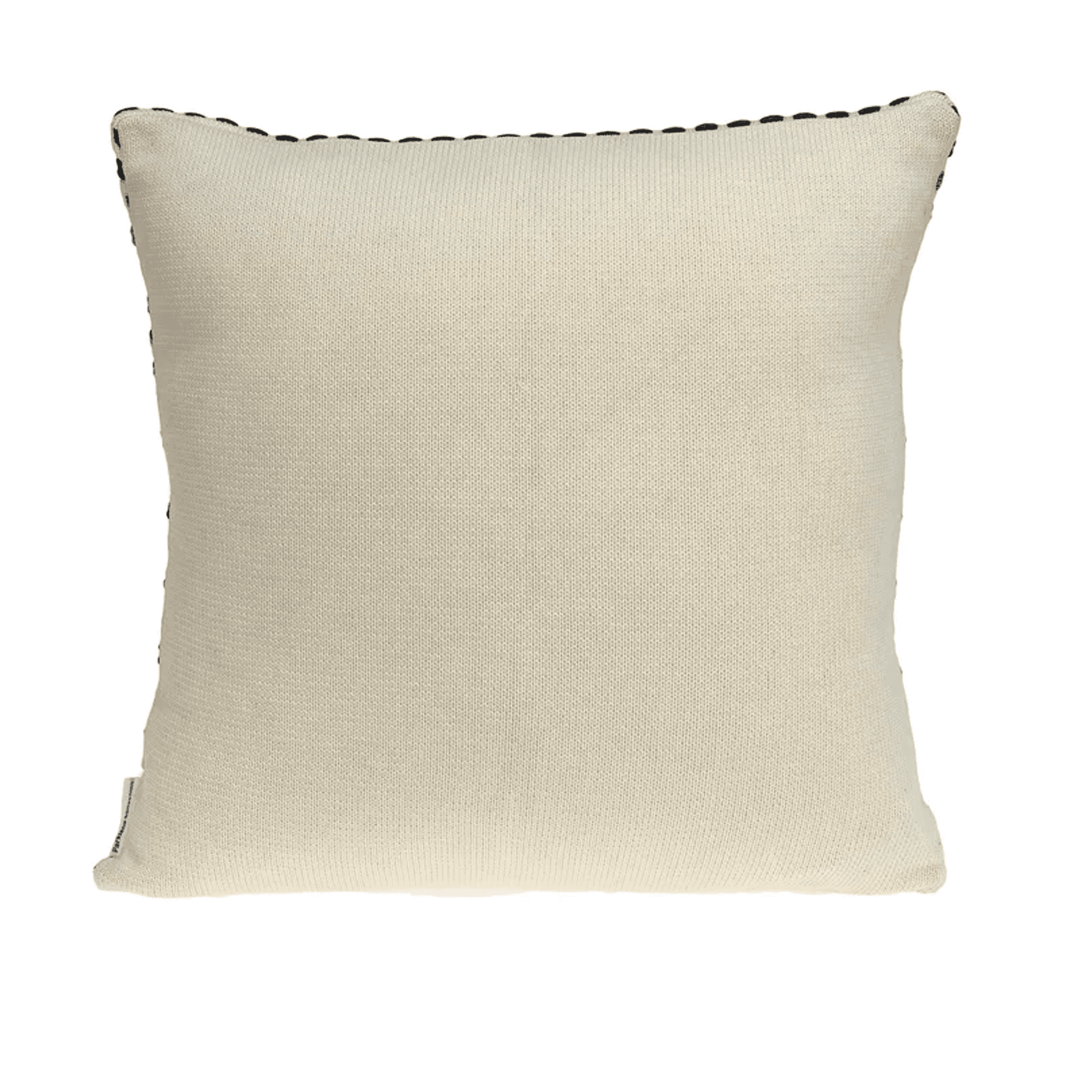 Solid beige throw pillow back with dark trim edge