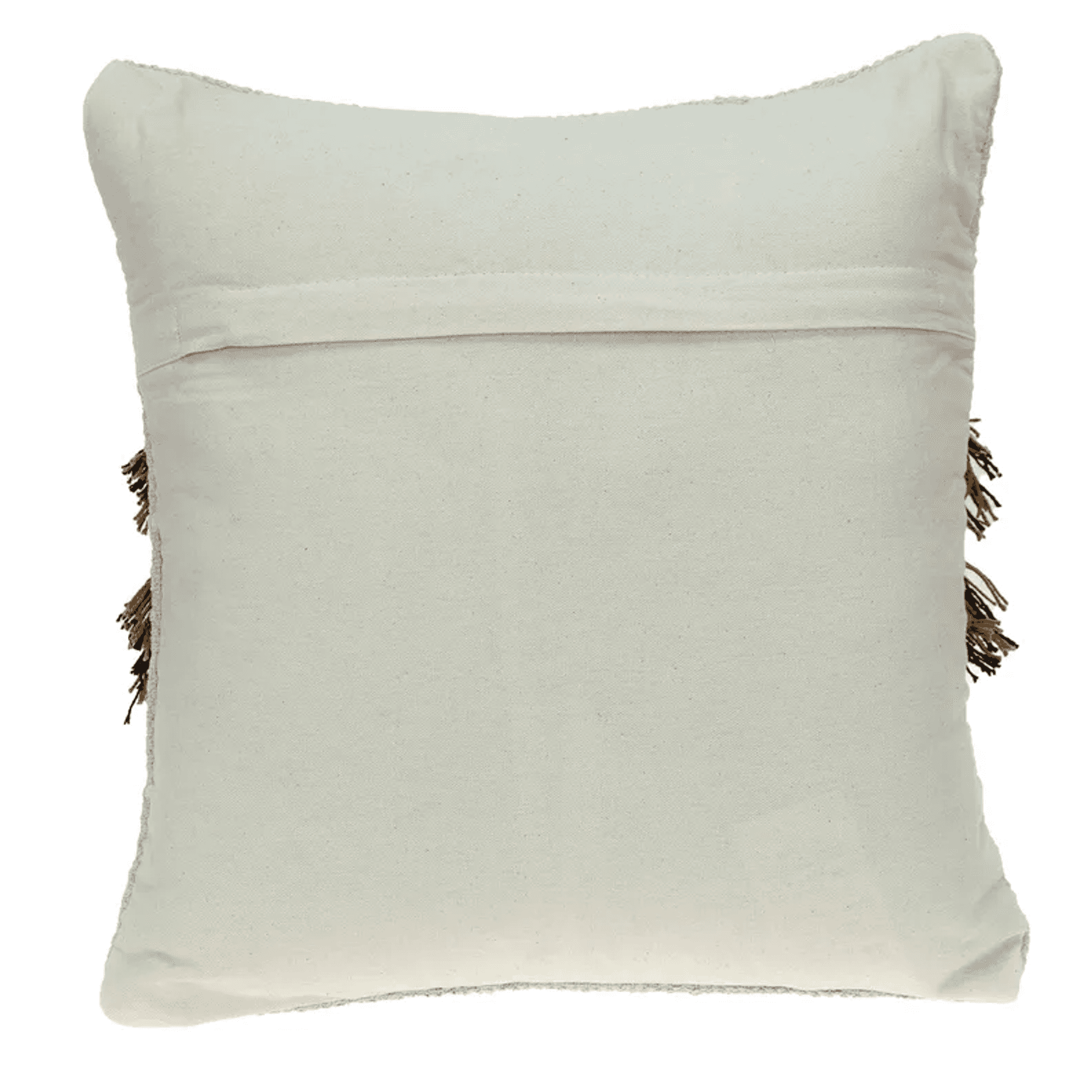Beige solid back throw pillow with subtle seam and corner edge stitching