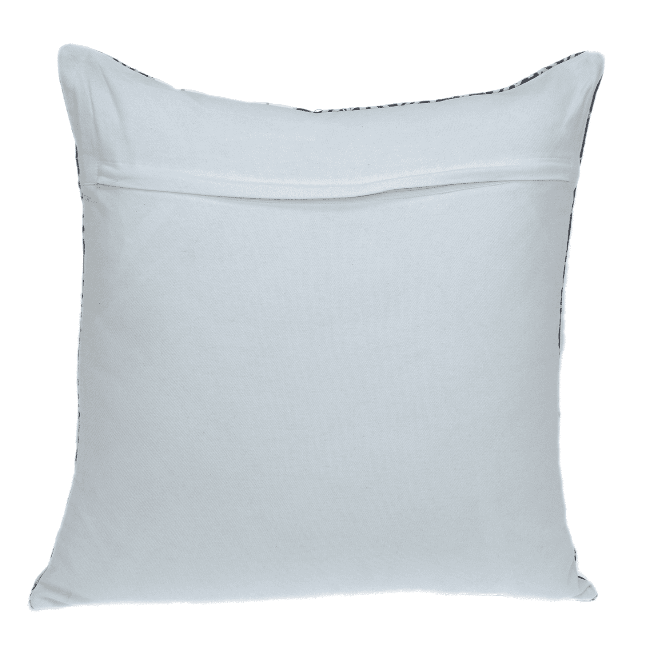Light blue square throw pillow with smooth fabric and stitched edges