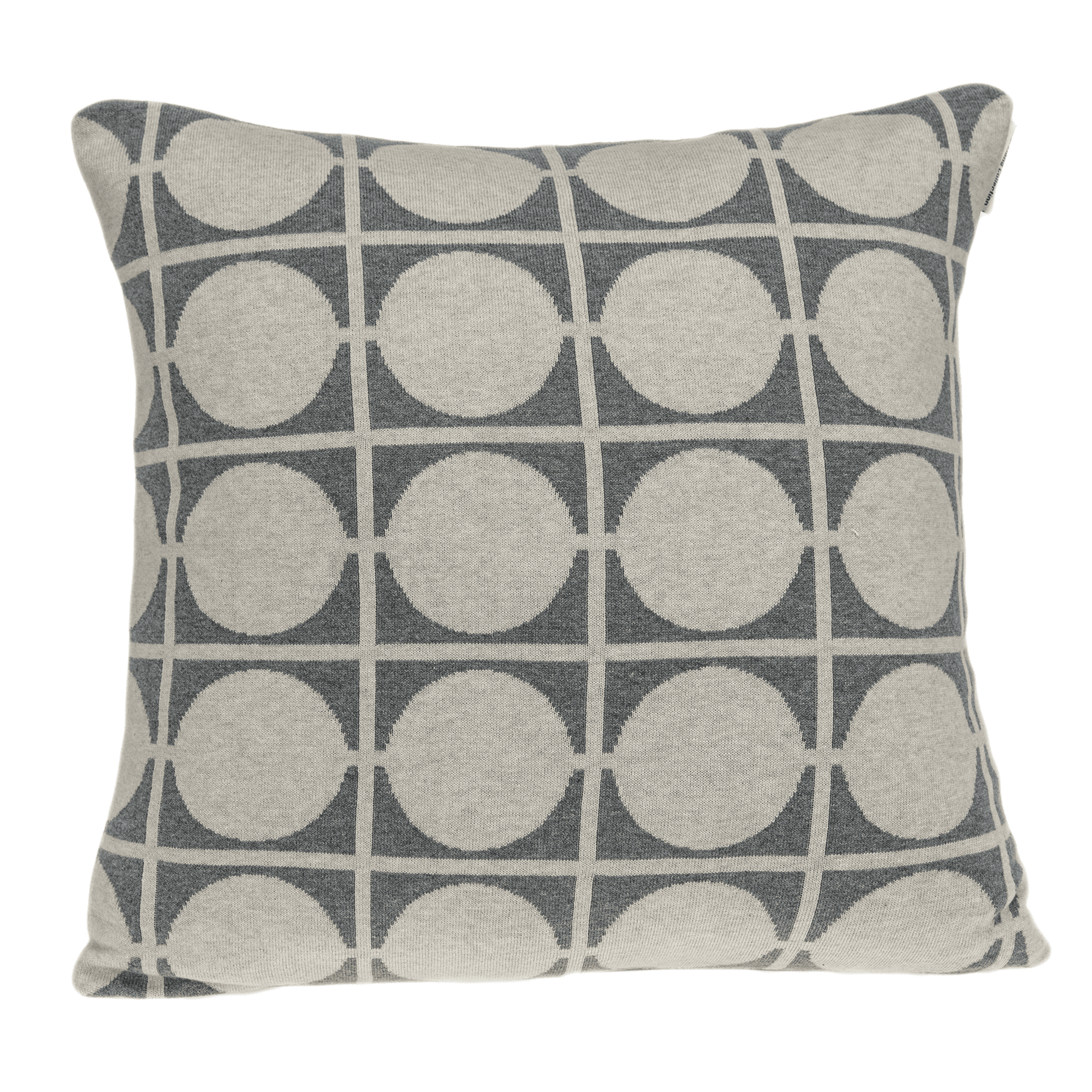 Beige and gray geometric circle grid throw pillow