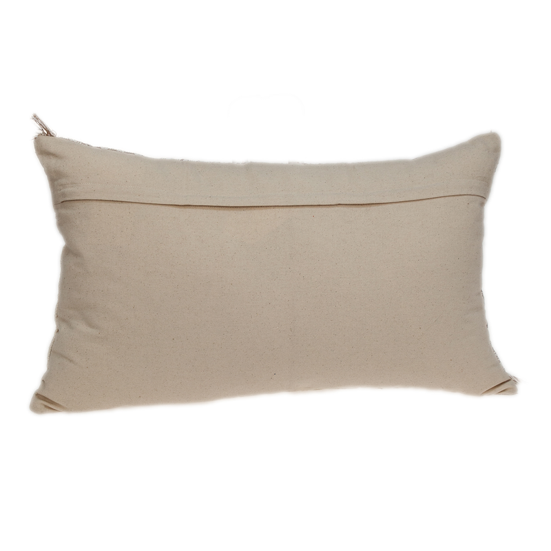 Solid beige throw pillow with subtle fabric weave and stitched border seam