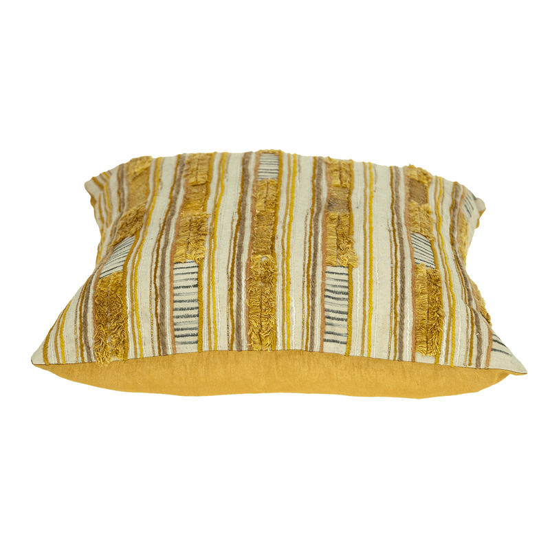 Multicolor striped pillow cover with frayed vertical bands and cream base