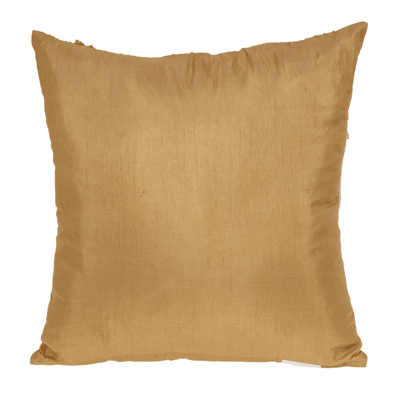 Tan square pillow cover with smooth fabric, no visible pattern