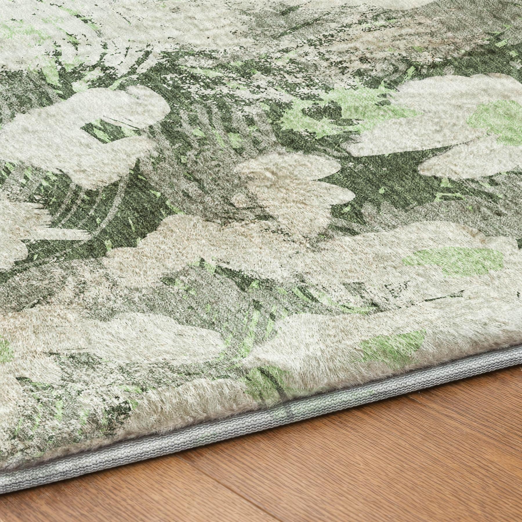 10' X 14' Green And Gray Floral Shag Washable Area Rug With UV Protection - Home & Garden
