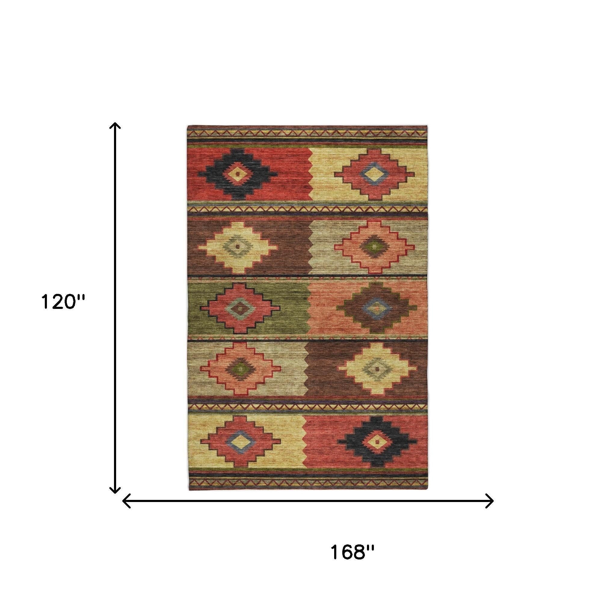 10' X 14' Brown And Chocolate Geometric Shag Washable Area Rug With UV Protection - Home & Garden