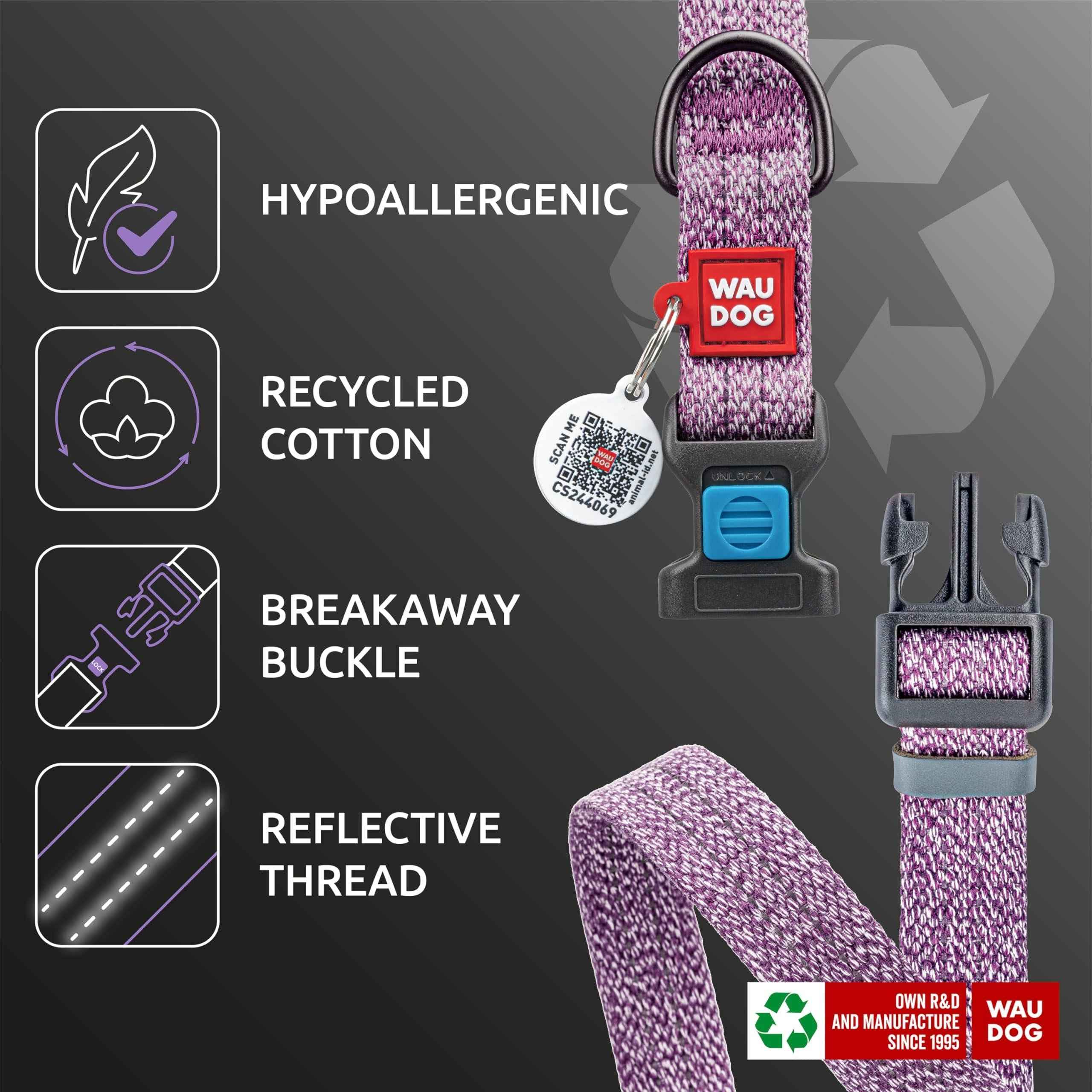 Reflective Cotton Dog Collar Eco Friendly Alt to Nylon Collar for Small Medium and Large Dogs   Pet Collar with QR ID Tag   Puppy Collar for Large Breed Dogs   Adjustable Male Female Dog Collar