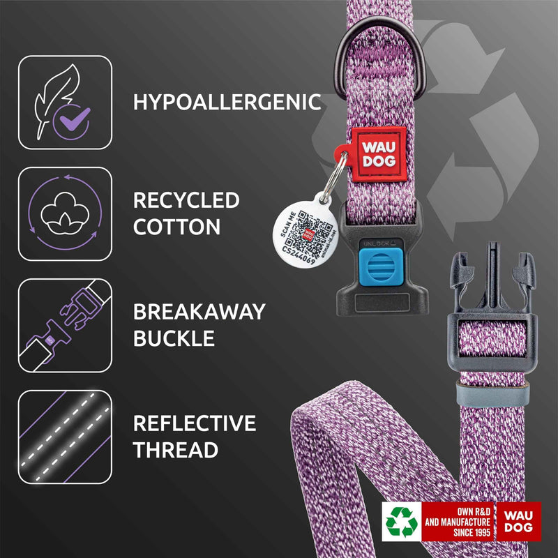 Reflective Cotton Dog Collar Eco Friendly Alt to Nylon Collar for Small Medium and Large Dogs   Pet Collar with QR ID Tag   Puppy Collar for Large Breed Dogs   Adjustable Male Female Dog Collar