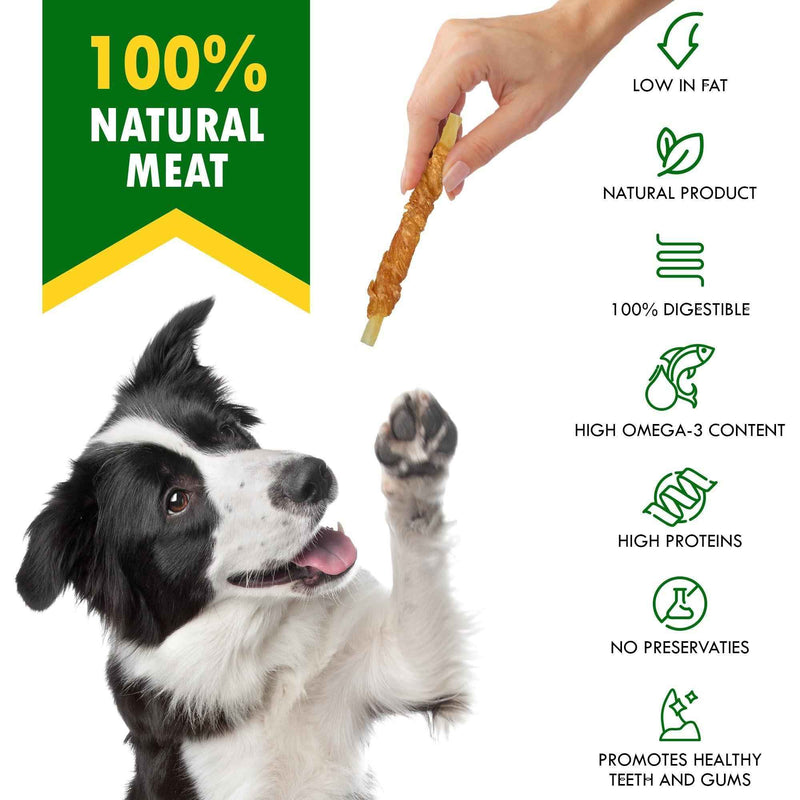Cod Sticks Dog Treats Chicken Wrapped   All Natural Rawhide   Free & Grain Free Long Lasting Chews for Large & Small Dogs   Organic Dried Pet Snacks   Support Healthy Teeth & Skin Coat