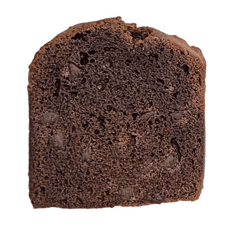 Single dark brown chocolate cappuccino bread slice, cut face up