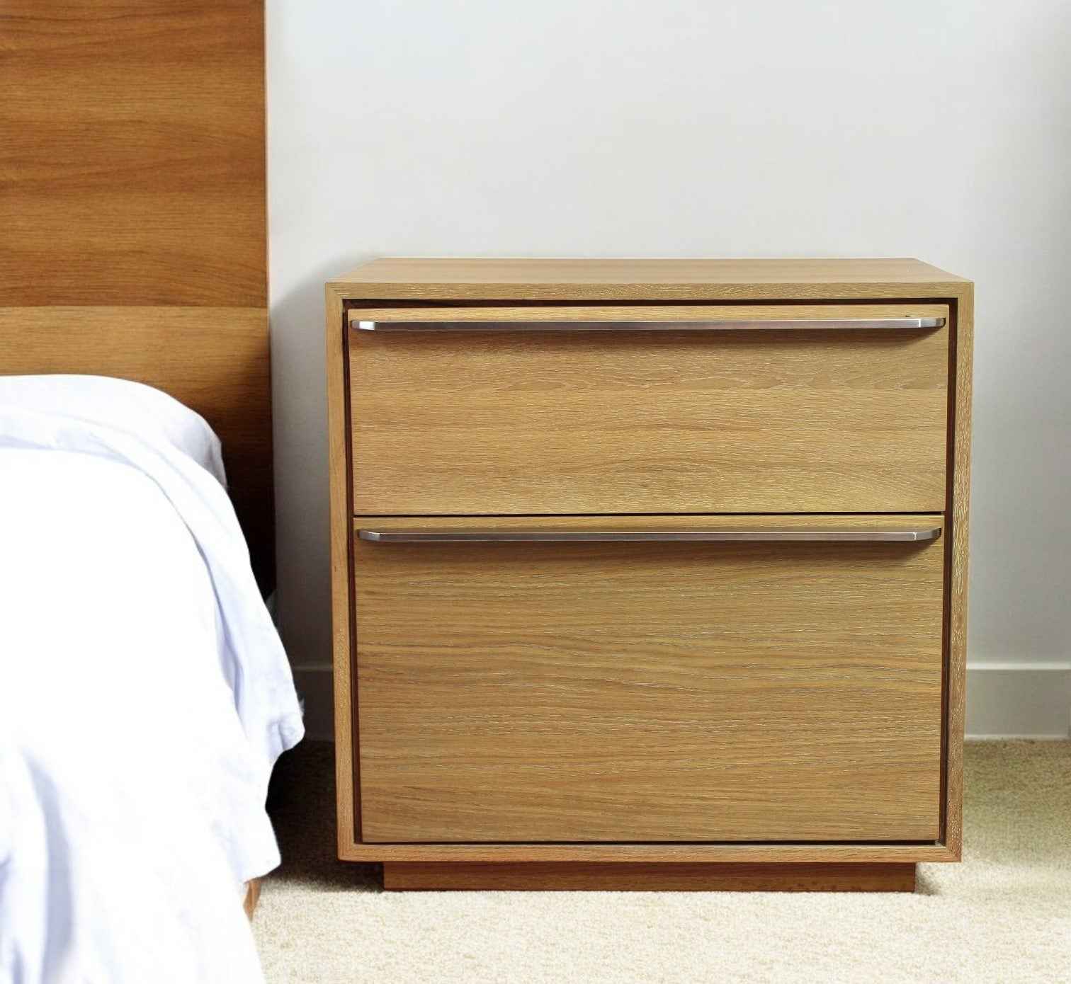 28" Natural Solid and Manufactured Wood Two Drawer Nightstand