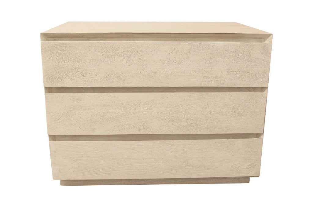 24" Natural Solid Wood Ribbed Texture Three Drawer Nightstand