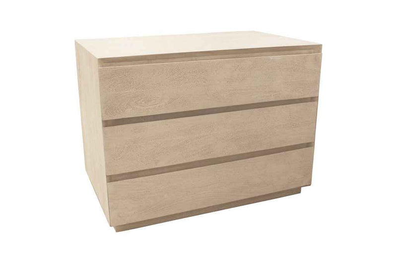 24" Natural Solid Wood Ribbed Texture Three Drawer Nightstand