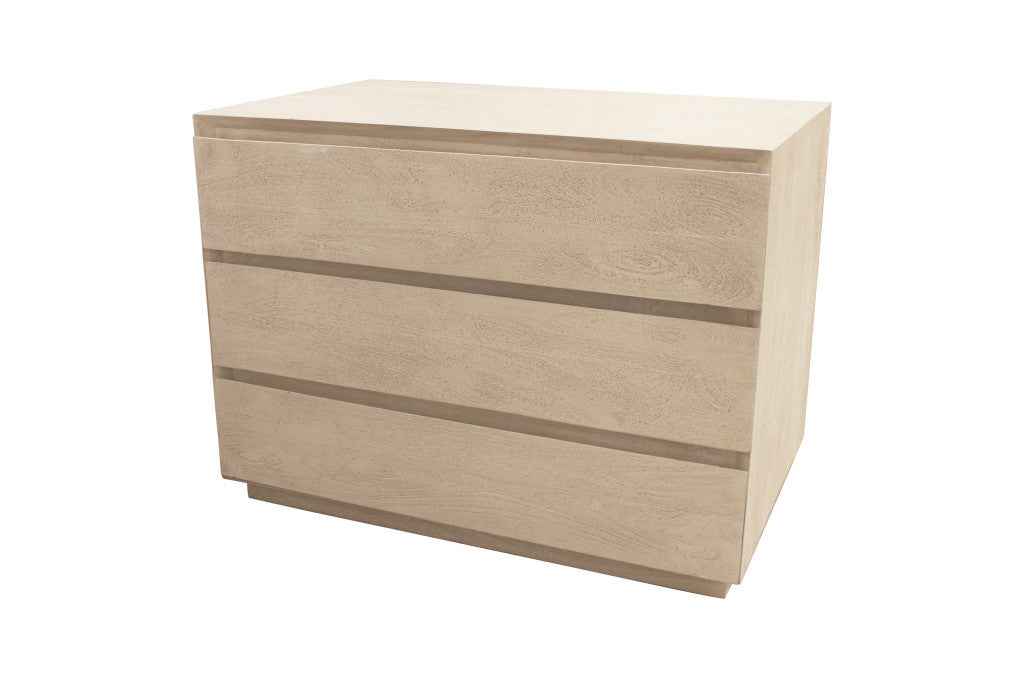 24" Natural Solid Wood Ribbed Texture Three Drawer Nightstand