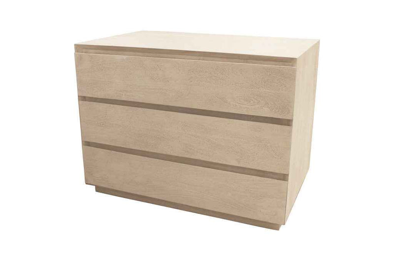 24" Natural Solid Wood Ribbed Texture Three Drawer Nightstand