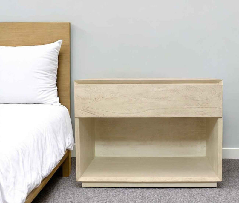 24" Natural Solid Wood Ribbed Texture One Drawer Nightstand